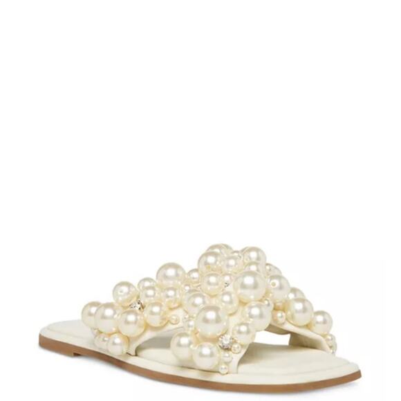 Steve Madden NWOB Duri Pearl Rhinestone Embellished Wedding Bridal Sandals 8.5 - Picture 1 of 10